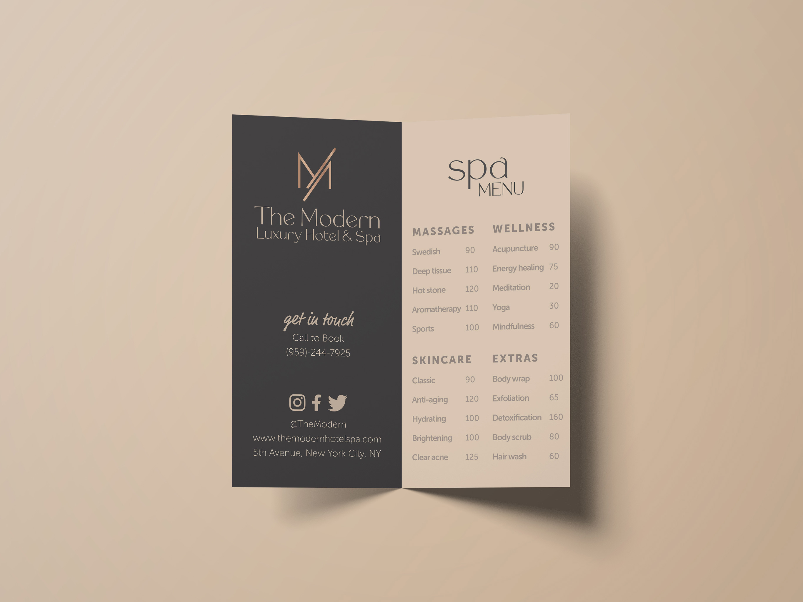 The Modern Luxury Hotel and Spa menu design, catalog